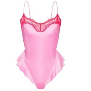 NWOT Skims stretch satin lace teddy neon orchid